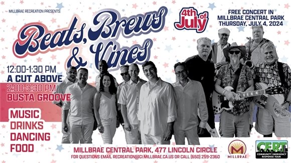 Fourth of July Beats, Brews, and Vines Concert at Central Park starting at 12:00 PM