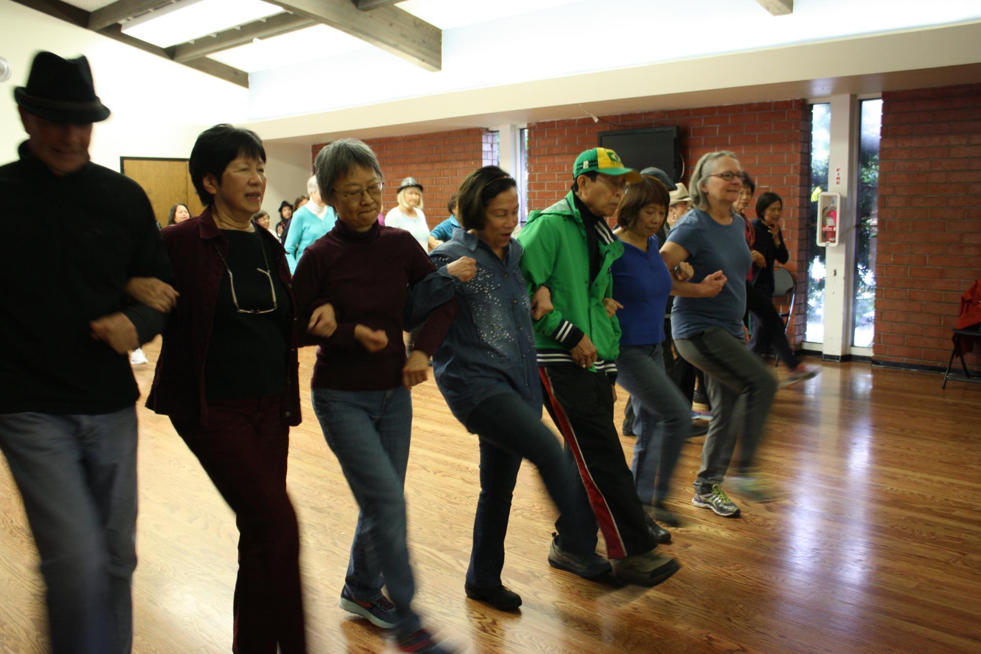 Participants participate in line dancing
