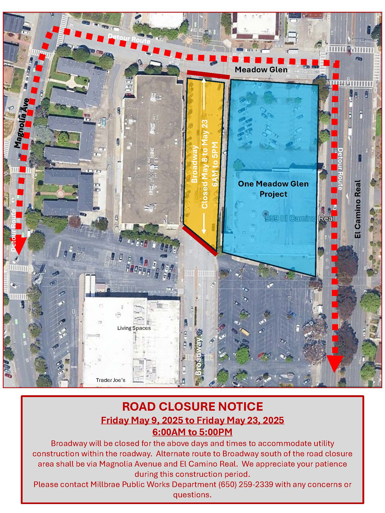 Road Closure Notice - Broadway, Millbrae May 9-23 